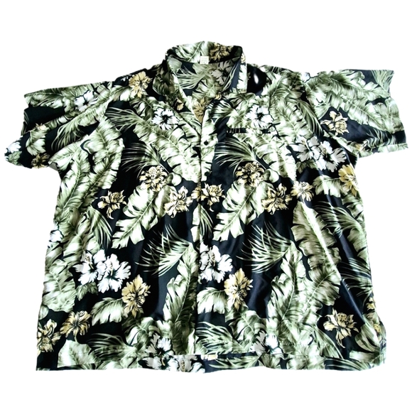Rima Black Multi Short Sleeve Button-Up Hawaiian Shirt Palm Party Spring Summer - Picture 1 of 5